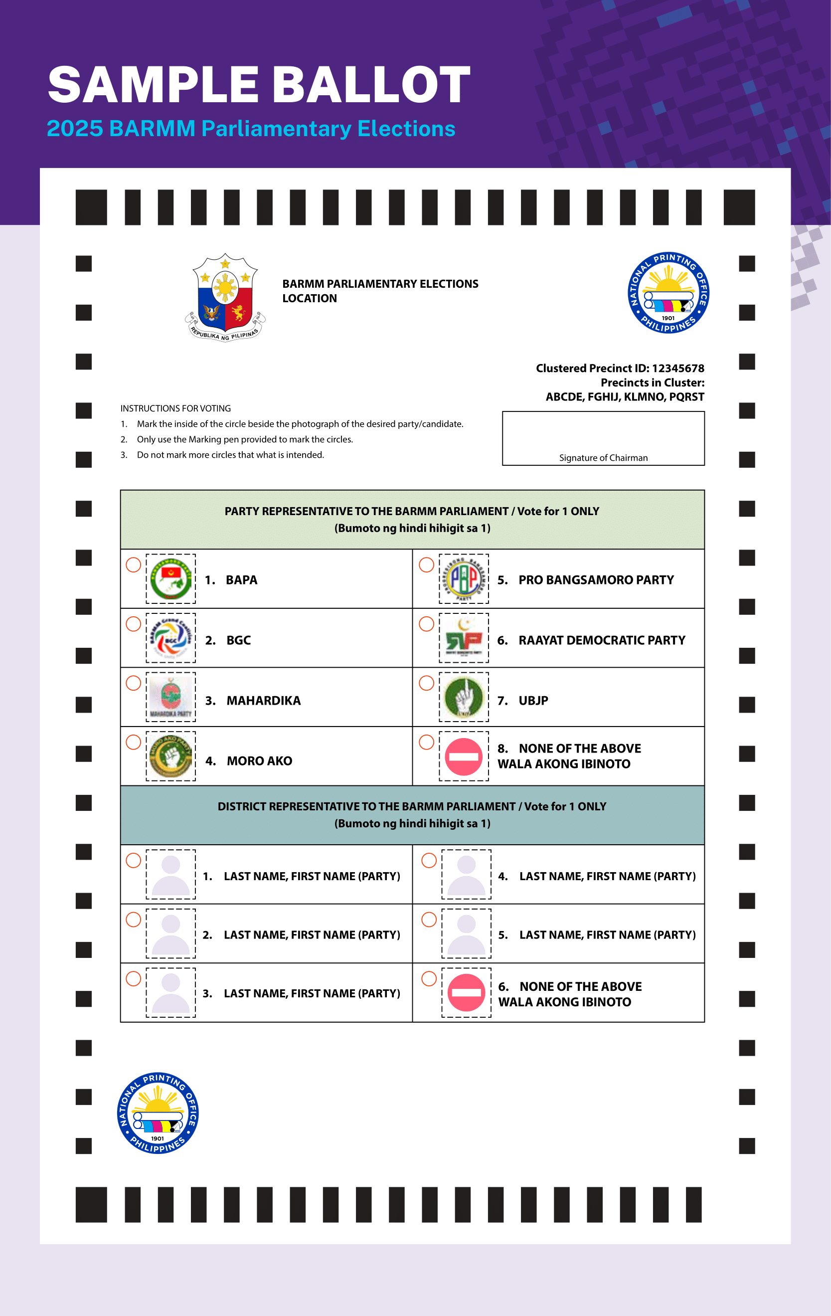 Sample Ballot for the 2025 BARMM Parliamentary Elections image